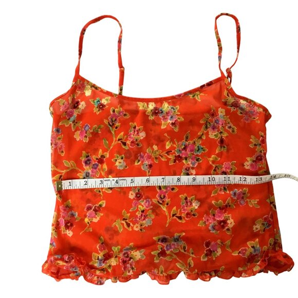 Victoria's Secret Women Y2k Floral Orange Sheer Camisole Ruffel Sexy Shorts M - Picture 3 of 10